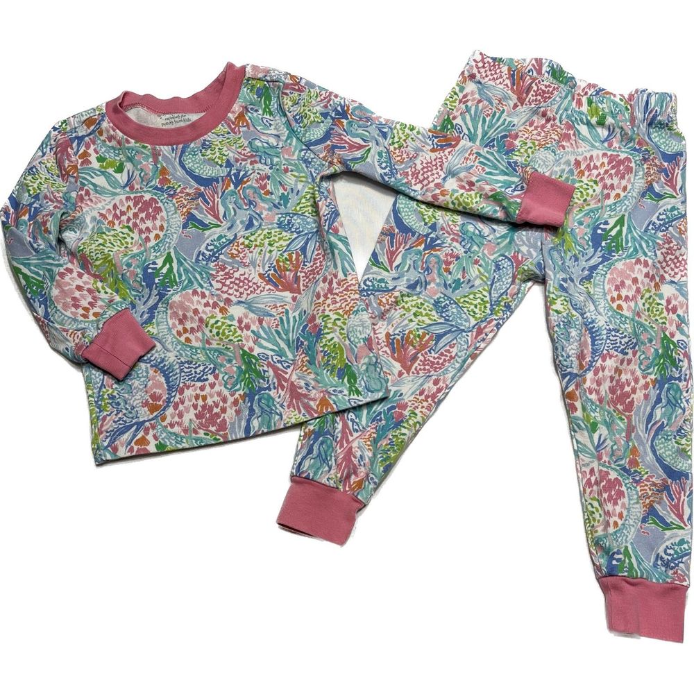 Lilly Pulitzer Mermaid Cove Organic Pajama Set Tight Fit Size 2T